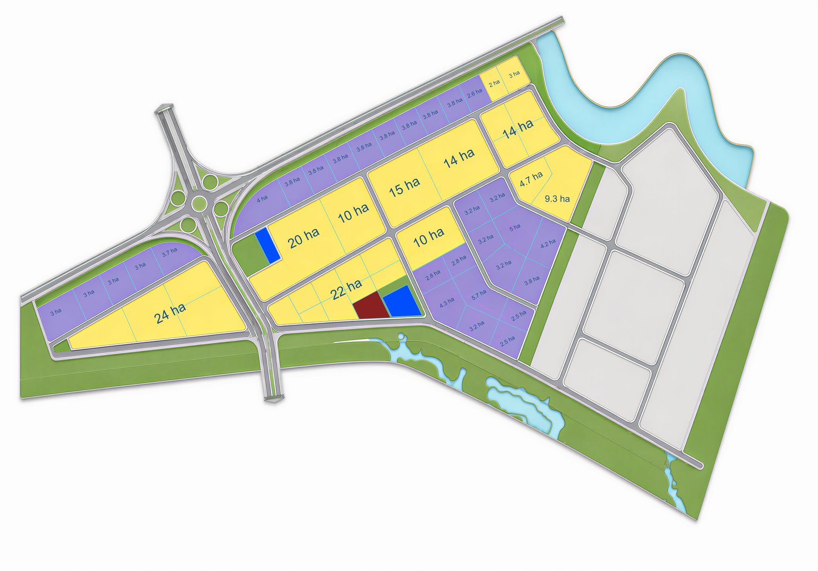 Phuoc An Industrial Park masterplan with available yellow industrial plots